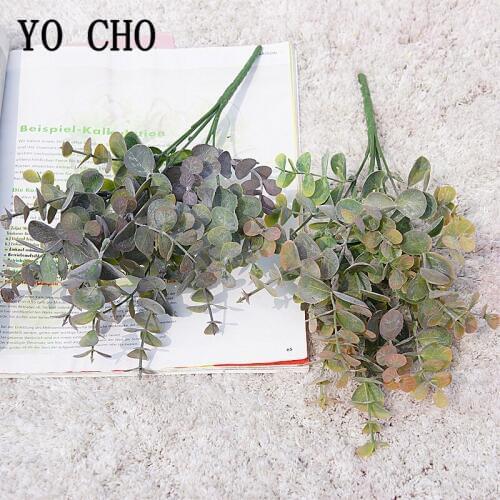 YO CHO Green Artificial Leaves Large Eucalyptus Leaf Plant Wall Material Decorative Fake Plants For Home Shop Garden Party Decor