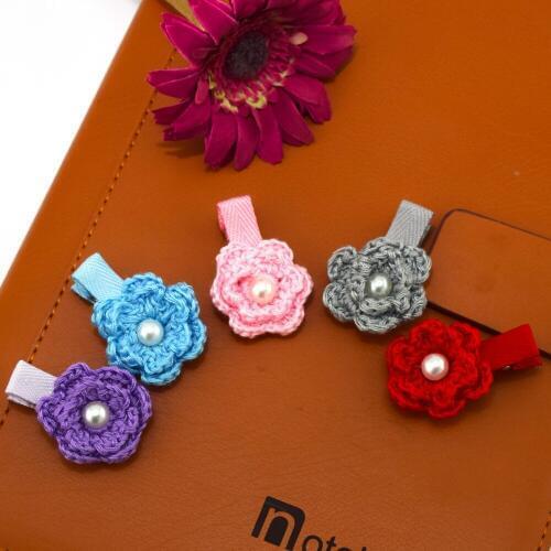 Handmade Crochet Flowers Girls Hair Clips 5 Color Options Cute Floral Baby Girls Hair Pins Kids Hair Accessories Lined Clips