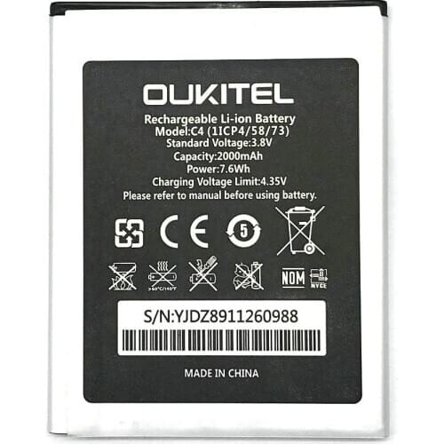New Oukitel C4 Battery High Quality 2000mAh Backup Battery Replacement For Oukitel C4 Mobile Phone