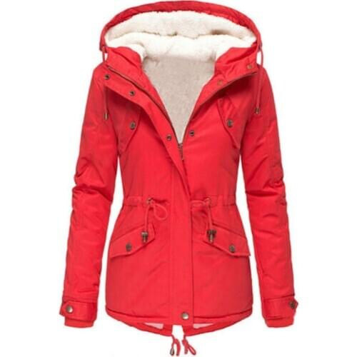 Jacket Women Winter Coat Plus Size Parkas Warm Slim Jackets Solid Hooded Drawstring Waist Padded Thick Cotton Coat Ladies Parkas