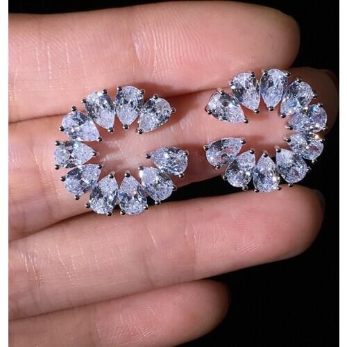 2019 New Cute Round Silver Color Bling CZ Zircon Stone Stud Earrings for Women Korean Earrings Fashion Jewelry