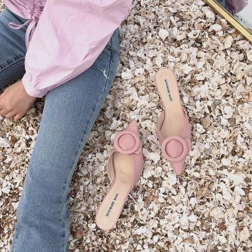 2020 New Summer Slippers Slip on 6 CM Heel Shoes High Heels Women Pumps Slides Sandals Big Size 42 41 Luxury Women Shoes