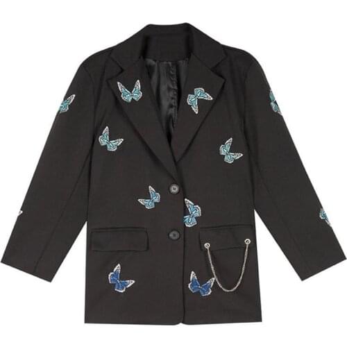 2021 Women Blazers Net Celebrity Small Suit Loose Mid-Length Butterfly Embroidery Thin Section Ladies New Coat Spring Autumn