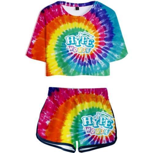 Printed Female Belly Button Tshirt Two-piece Set + Shorts Two-piece Suit Ladies Sexy Gift T-shirt Set Fashion Summer New Clothes