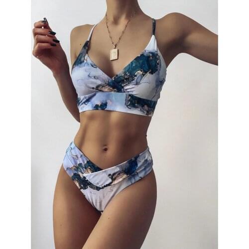 Sexy Tie-dye Bikinis Set V Neck Sleeveless Sling Summer Swimsuit for Women Bathing Suit Beachwear Brazilian Bikini 2021 Biquini