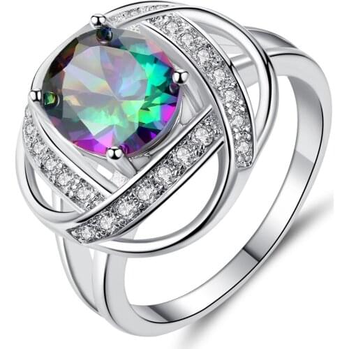 CiNily Created Rainbow Stone Zircon Silver Plated Wholesale New Sale for Women Jewelry Wedding Gift Ring Size 6-9 NJ93