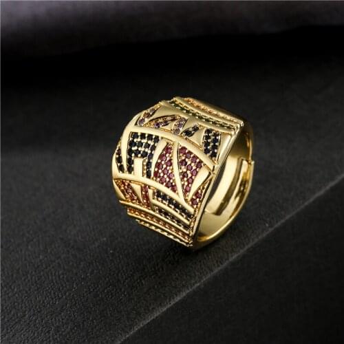 Hot Sale Hip Hop Jewelry Punk Ring Vintage Design Colourful CZ Geometric Ring Women Statement Party Jewelry Wholesale