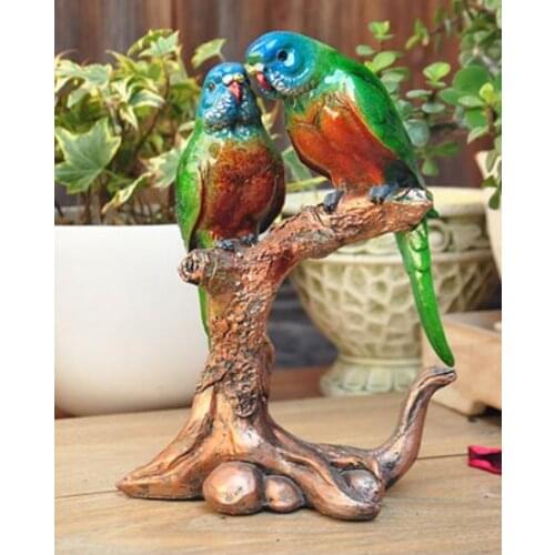 Garden country painting sweethearts parrot birds home garden terrace interesting Animal Sculpture statue carving Home Decora