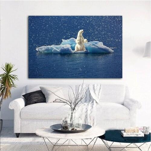Animal Polar Bear on The Glacier Wall Art Canvas Painting Nordic Posters and Prints Wall Pictures for Living Bedroom Decoration