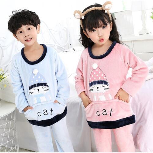 Winter Childrens Pajamas Sets Boy Girl Cartoon Sleepwear Long-sleeved+Pant Clothes Suit Baby Inflant Pijamas Child Pyjamas Kids