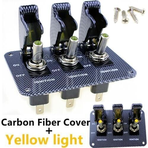 1PCS 3X12V Carbon cap Yellow light LED Safety Cover Aircraft Toggle Switch Carbon Fiber Surface Panel TG
