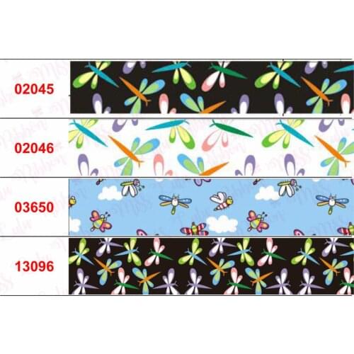 16mm-75mm Colorful Cartoon Dragonfly White Cloud Printed Grosgrain/Elastic Ribbon DIY Hair Bowknot Party Decor 50yards/roll