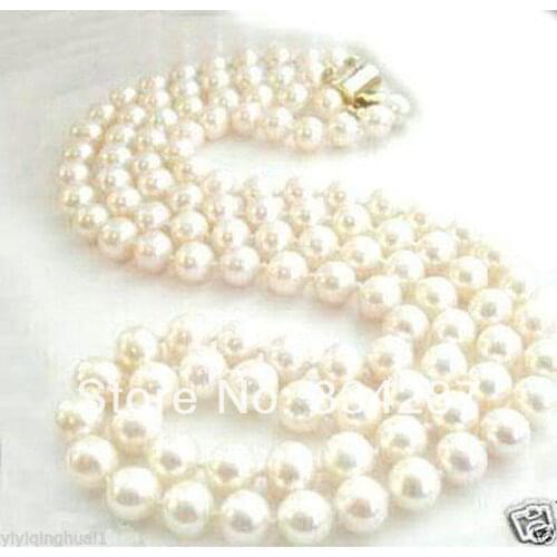 2Rows 8-9MM White Akoya Cultured Pearl Necklace