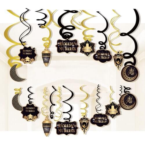 30pcs PVC Happy Ramadan Wall Hanging Swirls Party Decoration Traditional Eid-ul-fitr Muslim Party DIY Ceiling Hanging Spirls