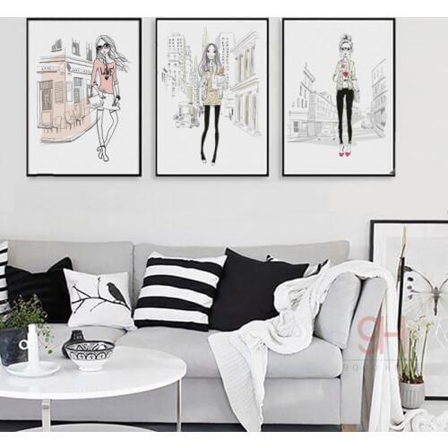 900D Posters And Prints Wall Art Canvas Painting Wall Pictures For Living Room Fashion Girl Decoration NOR014