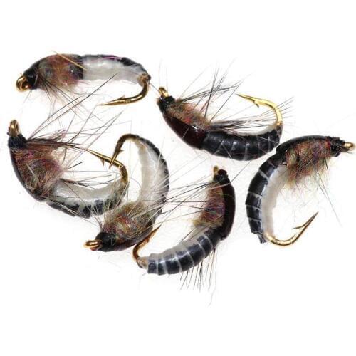 Bimoo 6PCS ＃12 Nymph Scud Fly for Trout Fishing Nymphing Artificial Insect Bait Lure