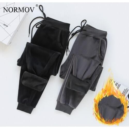 NORMOV Woman Thicken Pants Warm Winter Lambskin Cashmere Pants Women Casual Solid Color Lined Fleece Loose Trousers