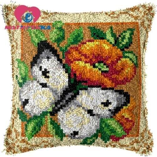 Flowers cross-stitch pillow latch hook kits embroidery carpet do it yourself embroidery pillow butterfly hobby crafts home decor