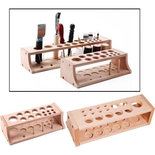 DIY Leather Craft Wood Tool Rack Wooden Stamp Punching Stand Holder Organize Box