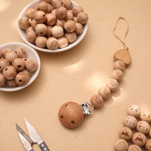 Baby Teether Beech Rodent Panda For Newborn Stamp Bracelet Necklace Accessories Gifts Wooden Natural Round Loose Beads