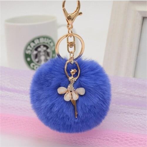 Hot Fashion Women Jewelry Accessories Imitated Rabbit Fur Ball Keychain Ballet Dancer Pompom Charm Car Key Chain