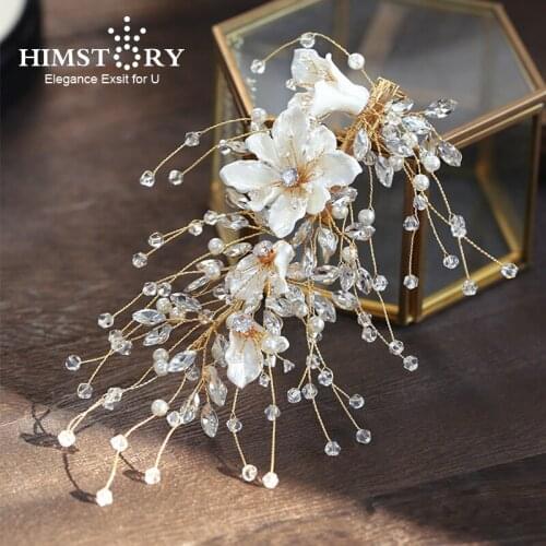 Himstory Gold Bridal Hairstick with Shiny Crystals Beads Hairpins for Brides Hair Jewelry Wedding Hair Accessories