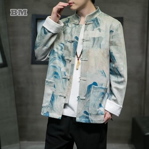 Chinese Style Plus Size Improved Hanfu Traditional Clothing Button Jacket Tai Chi Kung Fu Tie Dye Tang Suit Men Harajuku Coat