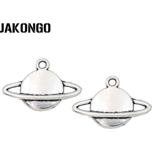 JAKONGO Antique Silver Plated Planet Charm Pendant fit Bracelets Jewelry Findings Accessories Making Craft DIY 15x22mm