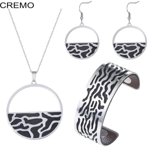 Cremo Stainless Steel Earring Love Heart Bangle Necklace Pendant Argent Leather Round Necklace Femme Bijoux For Women