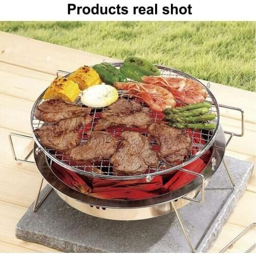 Round Portable Stainless Steel Folding Grill Firewood Charcoal Barbecue Grill Outdoor Camping Mountaineering Picnic BBQ Tools