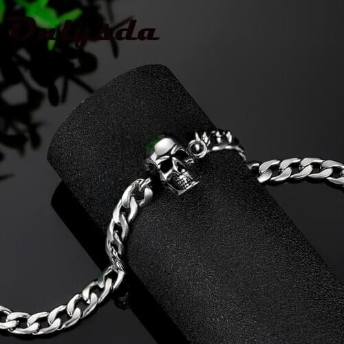 AliexpressStainless Steel Cool Link Chain Skull Bracelet Men Gothic Biker Heavy Skull Bracelets Mens Jewelry pulseira masculina