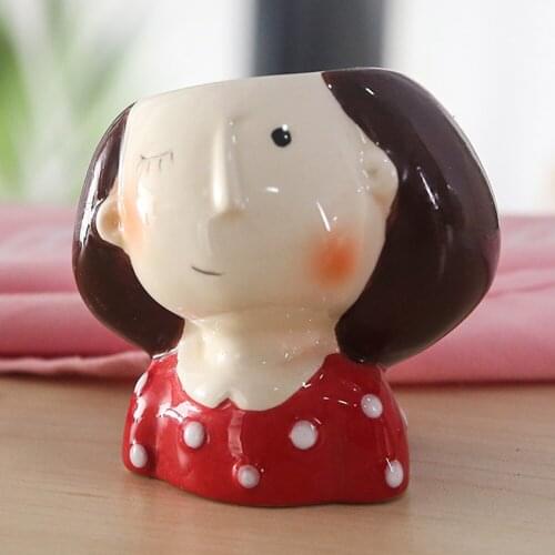 Cute Girls Flowerpot Resin Cartoon Succulent Planter Desk Mini Ornament Indoor Green Plant Small Flower Pot can CSV