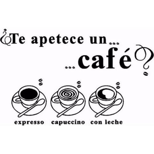 Wall Stickers Room Decor Art Decals Removable Vinyl Wallpaper Creative Kitchen decoration Te apetece un cafe Spanish language