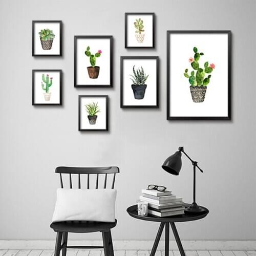 European Style Small Fresh Green Plant Canvas Painting Potted Succulent Wall Art Poster Pictures for Living Room Home Decor