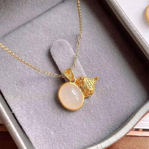Small Calabash Necklace Female Fu Lu Evil Spirits Hotian Jade Pendant Sterling Silver Chinese Style Girlfriends' Gift Girlfriend