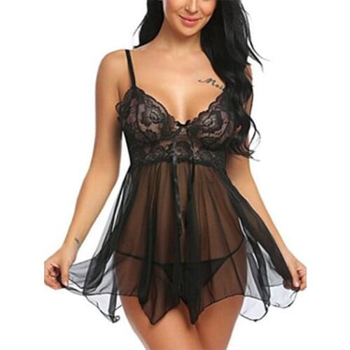 Sexy Women Plus Size Nightdress Sexy Lace Sleeveless Suspender Bowknot Pajamas V-Neck Hot Erotic Nightshirt Underwear