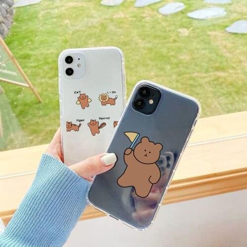 JAMULAR Cute Cartoon Bear Clear Phone Case For iPhone 12 7 11 Pro X XS MAX XR SE 2020 6 8 Plus Animal Soft Silicone Cover Fundas