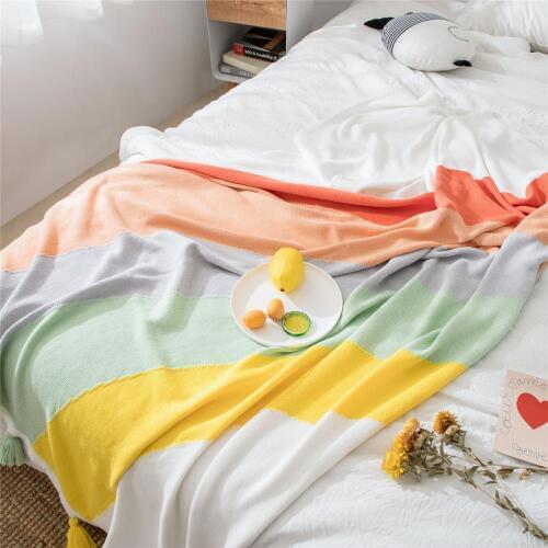 Drop Shipping New Blankets for Beds Sofa Blanket Throw Tassel Blankets Air Conditioning Blanket Rainbow Knit Blanket