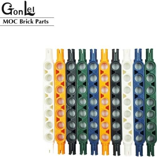 10Pcs/lot High-Tech Beam Special 1x7 Thick with 2 Friction Ridges Pins Connectors MOC Building Blocks Bricks DIY Toys fit 32524