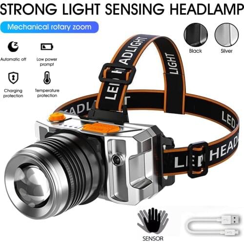 3-Mode Led Headlamp Powerful Flashlight Waterproof Rechargeable Headlight LanternTorch with Rotary Zoom Outdoor Fishing Cycling