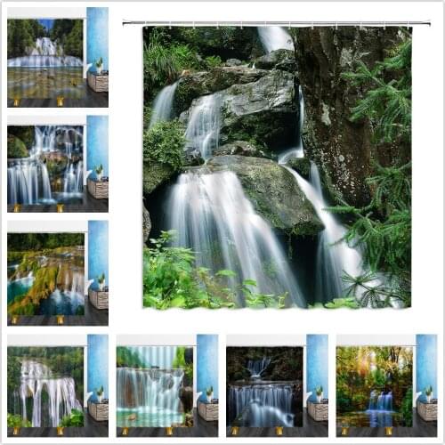 Natural Scenery Shower Curtains Summer Forest Waterfall Landscape Print Bathroom Home Decor Waterproof Polyester Cloth Curtain