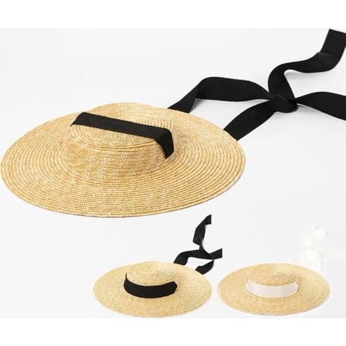 New summer sunscreen beach hat elegant and natural 15cm big straw hat wide brim Kentucky Derby ladies hat ribbon girl cap Bow