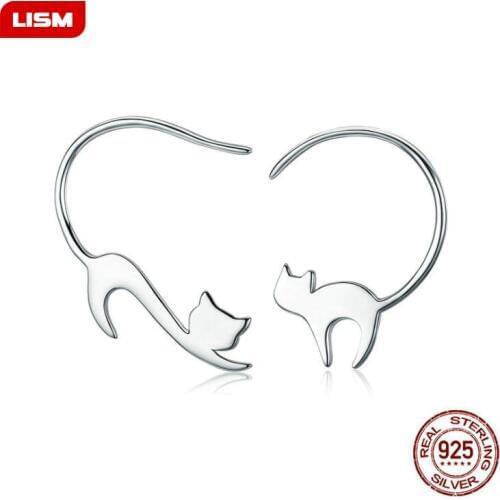 Free Shipping Animal Collection 925 Sterling Silver Cute Napping Little Cat Earrings for Women Sterling Silver Jewelry Gift