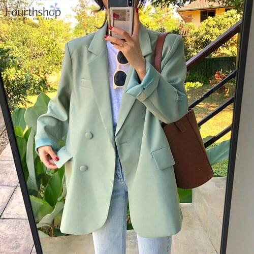 Korean Style Vintage Blazer Jacket Women Office Lady Wear Loose Coat Elegant Outerwear Formal Suit Jackets Chic Tops 2020 Autumn