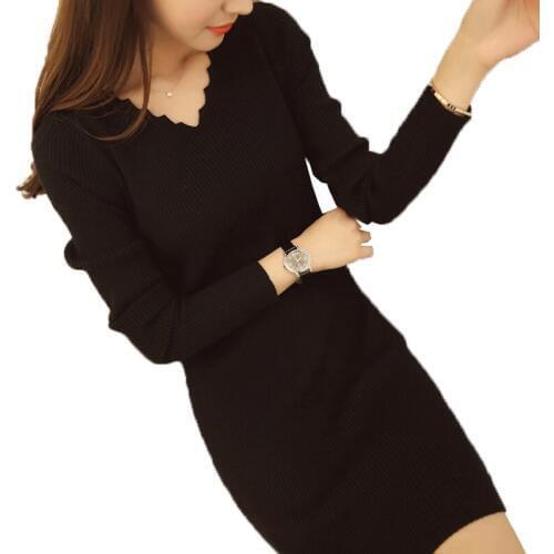 2017 New Style Women Knitted V-Neck Sexy Dresses Spring Autumn Sweater Dresses Long Sleeve Slim Bodycon Party Vestidos AB007
