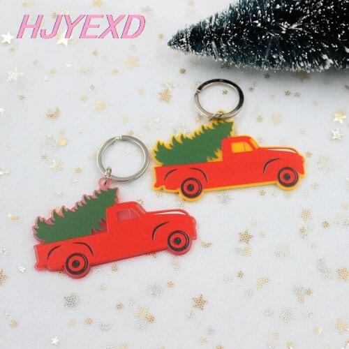 1piece)76mm Acrylic Christmas Car Keychain 3inches Tree Printed Keychain Car Monogram Party Gift Laser Cutout-KC016
