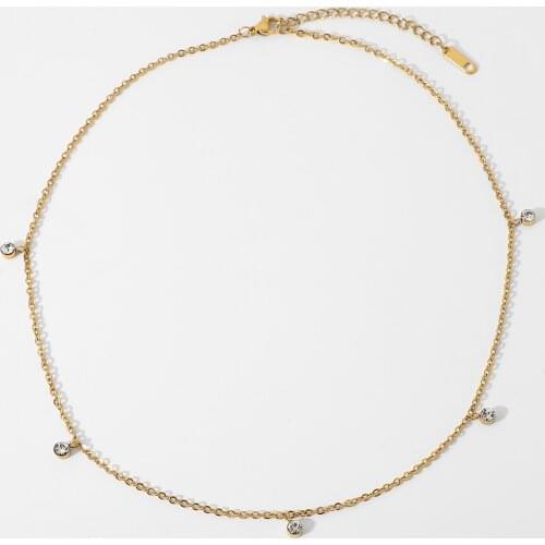 18k Gold Plated Stainless Steel Multiple Crystal Rhinestone Pendant Necklace For Women Summer Vacation Chokers Jewelry