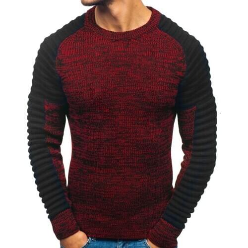 2020 New Mens Slim Fit Pleated Sweater Pullovers Male Patchwork O-Neck Sweater Knitted Pullover Tops M-2XL