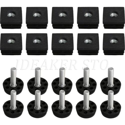 24/16/8pcs M8 Thread Black Plastic Furniture Legs Plugs Set Blanking End Caps Insert Plugs Adjust Thread Feet Square Pipes Set