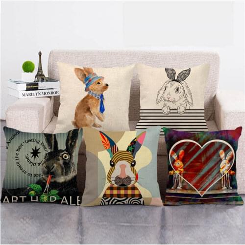 45cm*45cm Happy Easter Eggs Cute Rabbit Color Flowers Linen/cotton Throw Pillow Covers Couch Cushion Cover Home Decor Pillowcase